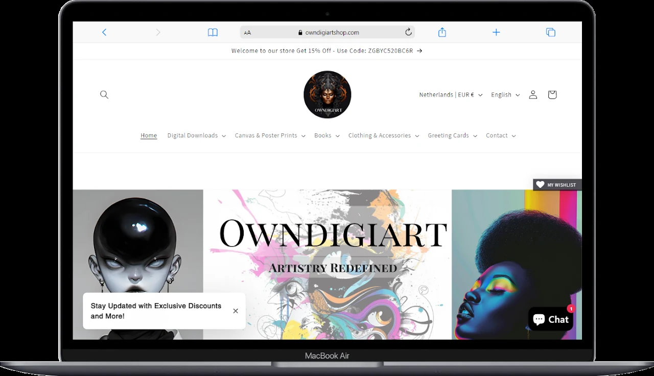 Own Digiart digital art store built on Shopify