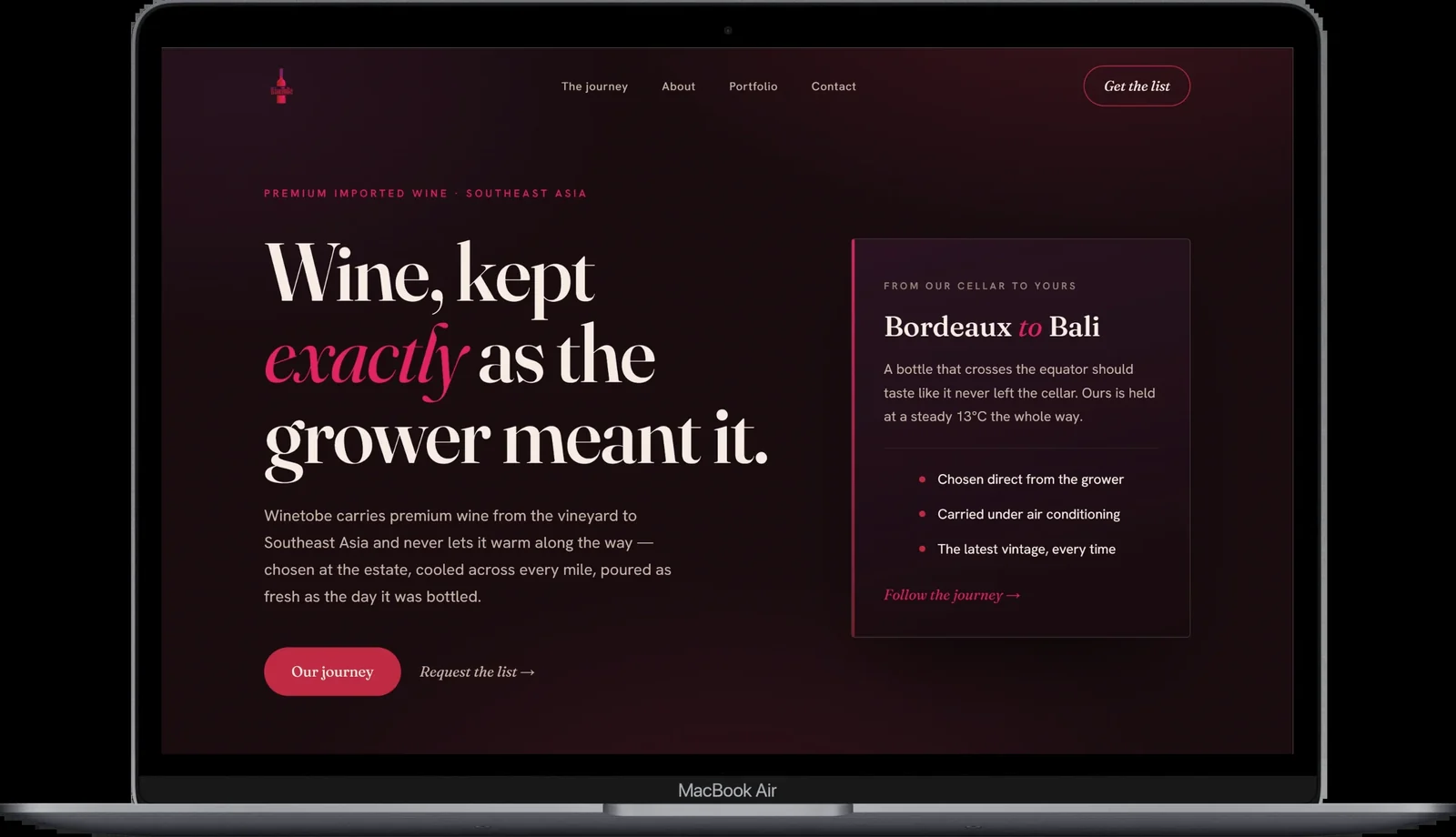 Winetobe company landing page