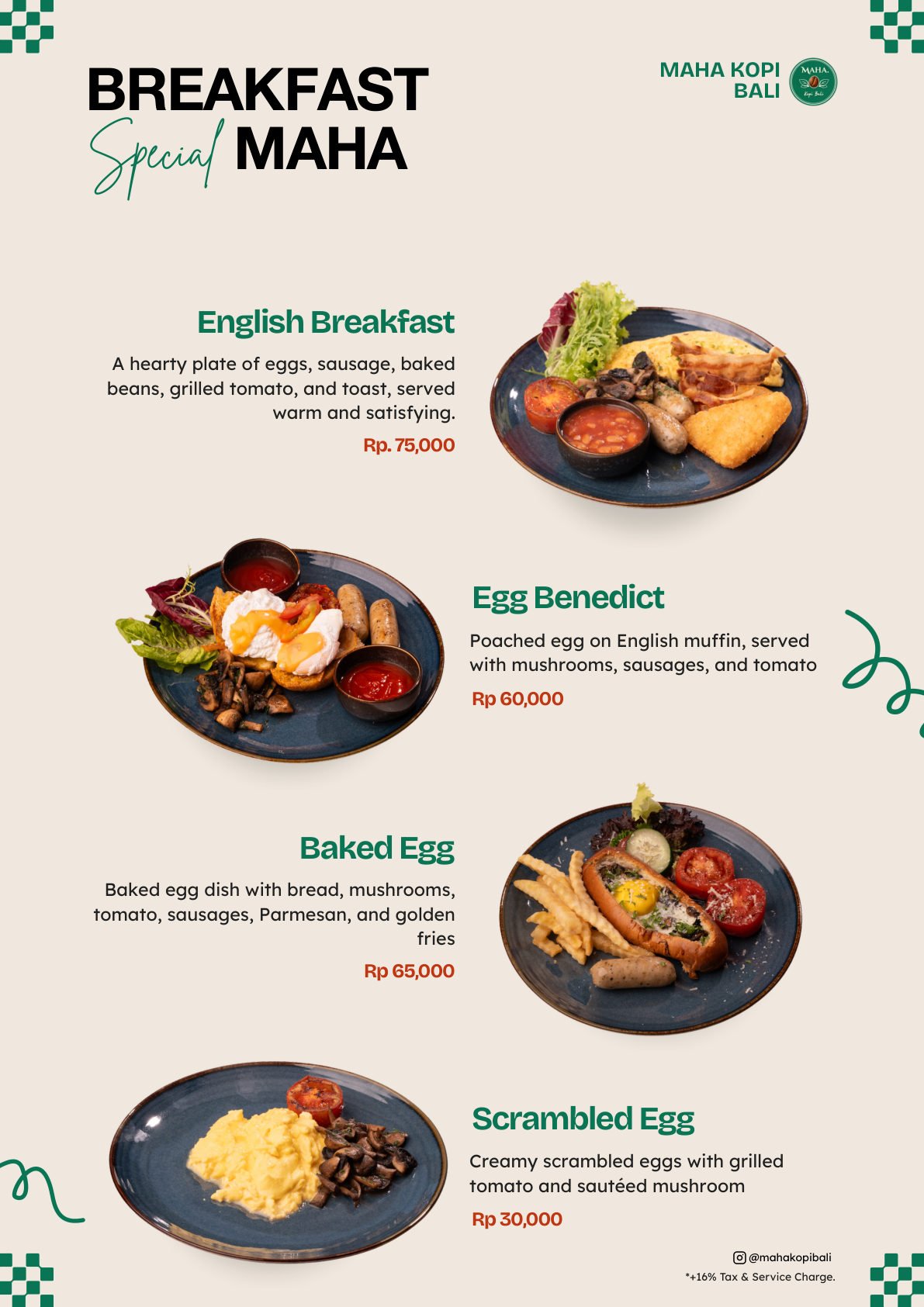 Maha Kopi Bali menu page 1 — Breakfast