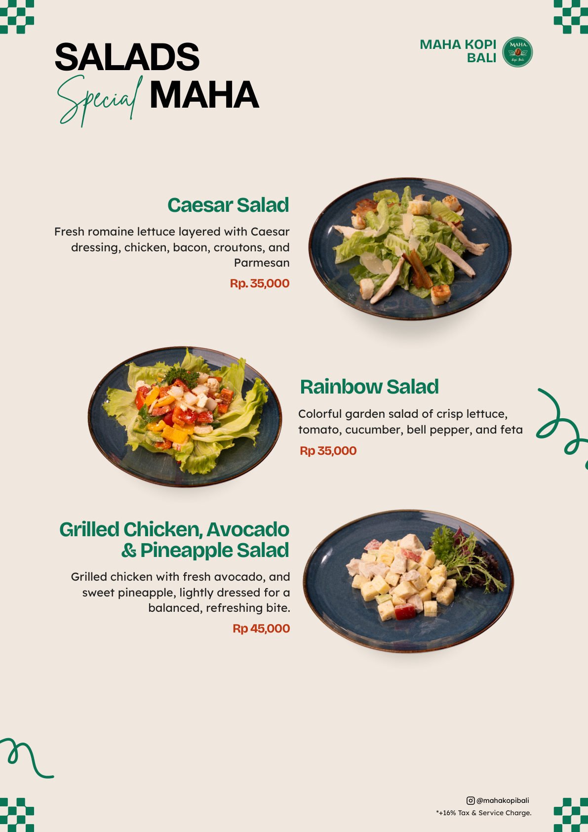 Maha Kopi Bali menu page 2 — Salads