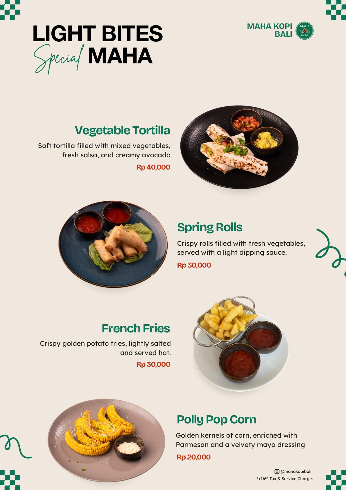 Maha Kopi Bali menu page 3 — Light Bites