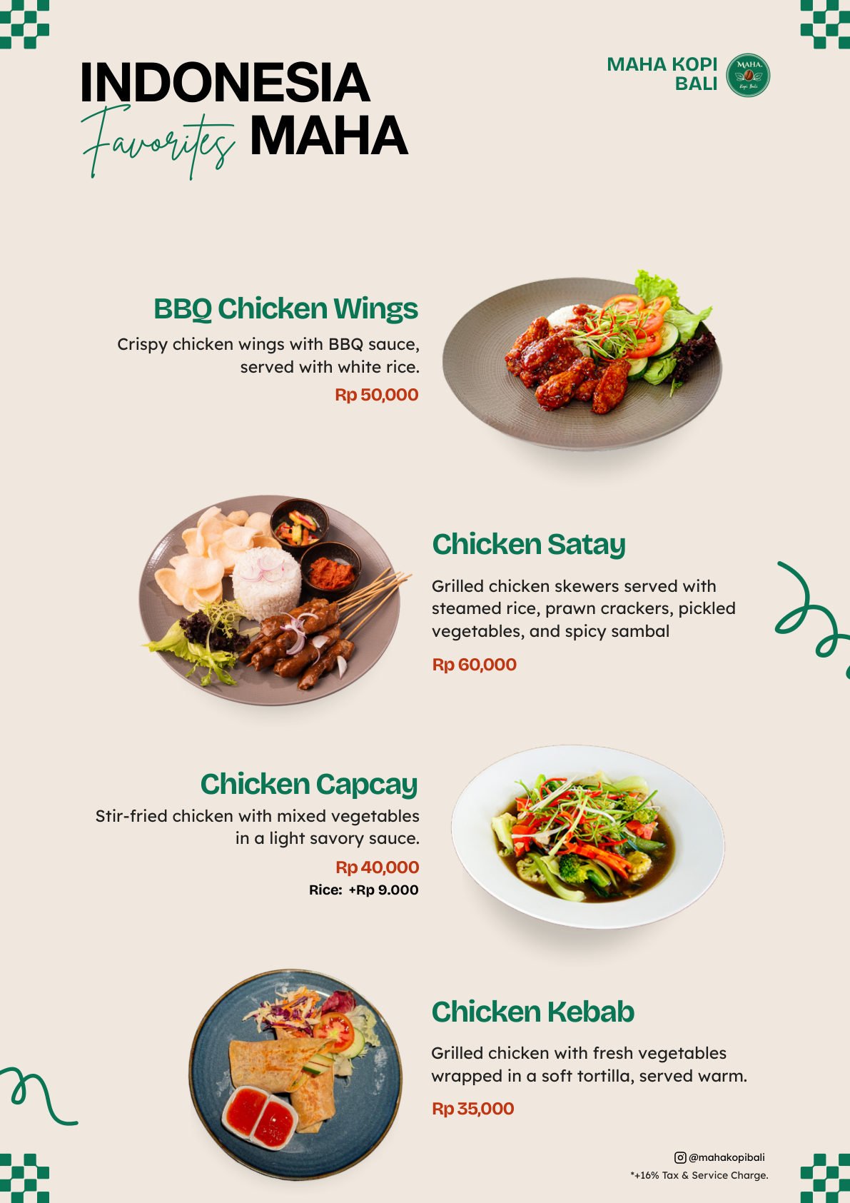 Maha Kopi Bali menu page 8 — Indonesian Favorites