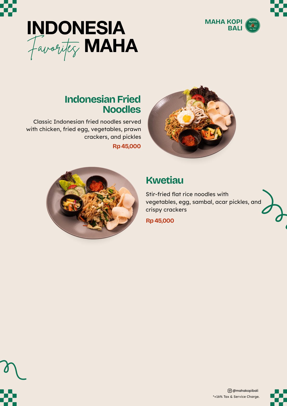 Maha Kopi Bali menu page 10 — Indonesian Favorites