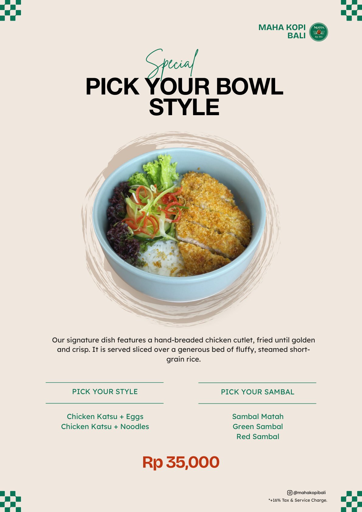 Maha Kopi Bali menu page 11 — Chicken Katsu Bowl