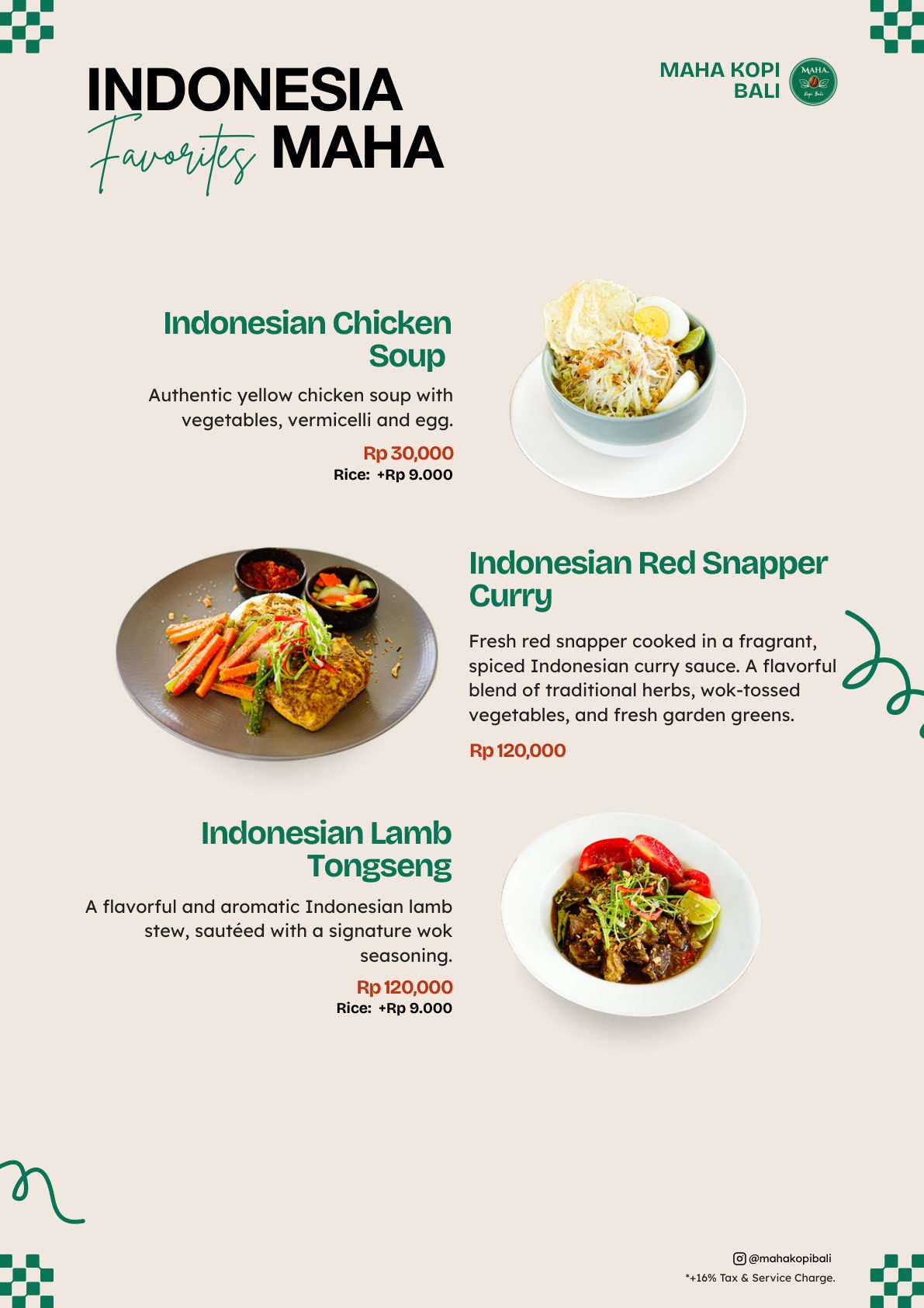 Maha Kopi Bali menu page 12 — Indonesian Favorites