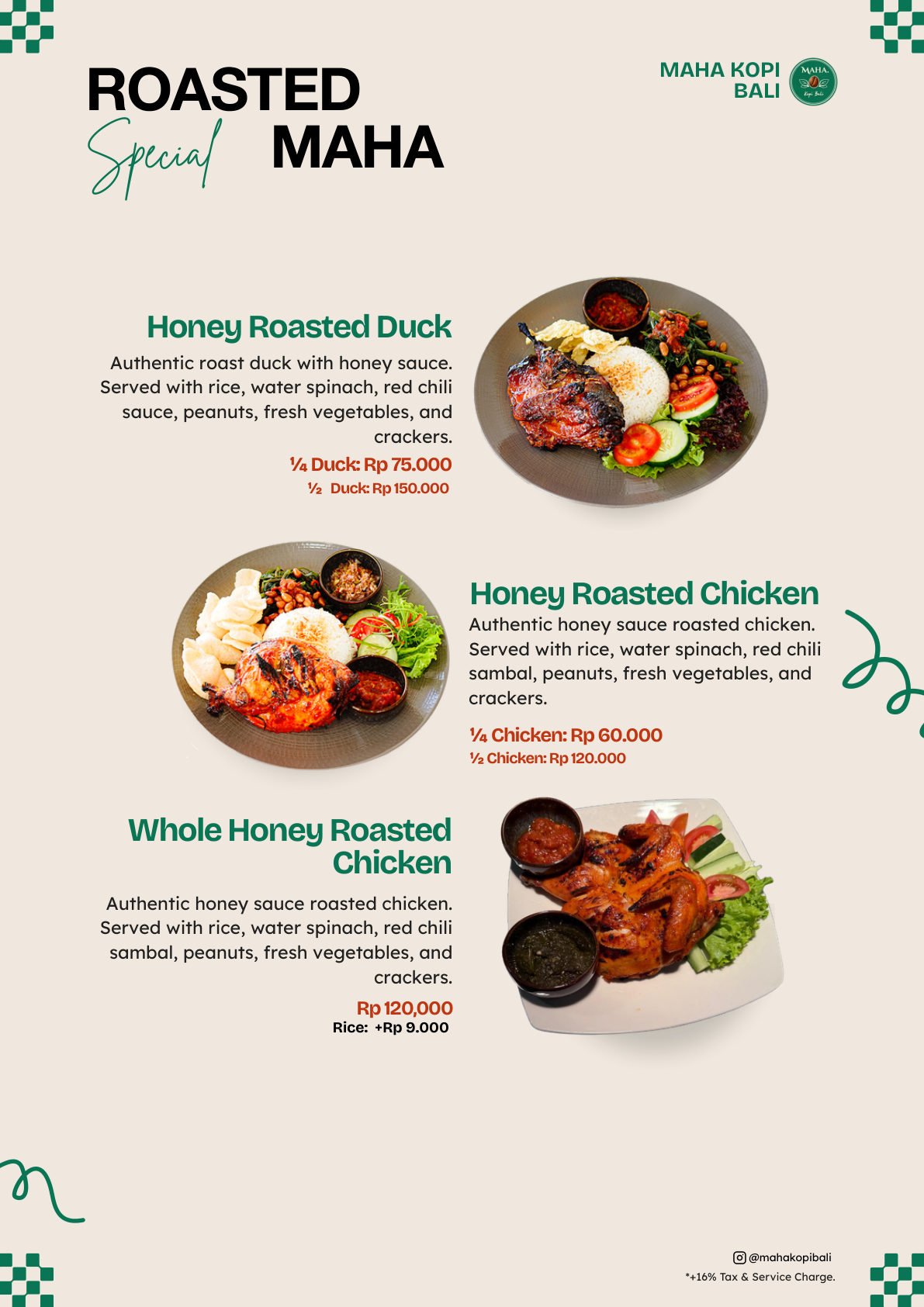 Maha Kopi Bali menu page 14 — Roasted Specials