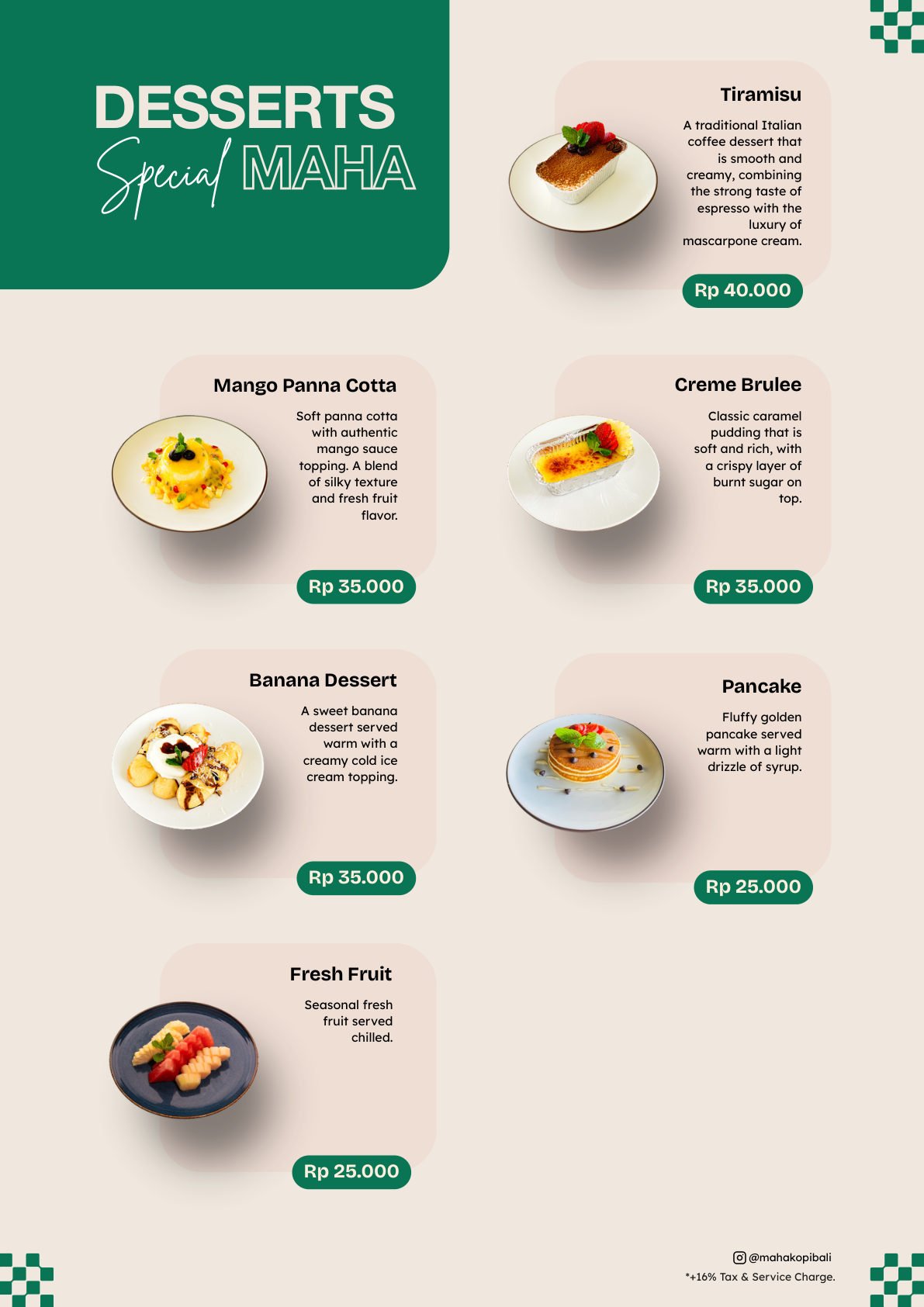 Maha Kopi Bali menu page 15 — Desserts
