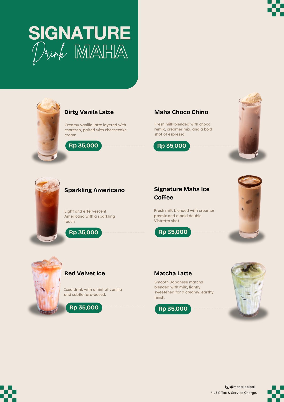 Maha Kopi Bali menu page 17 — Signature Drinks