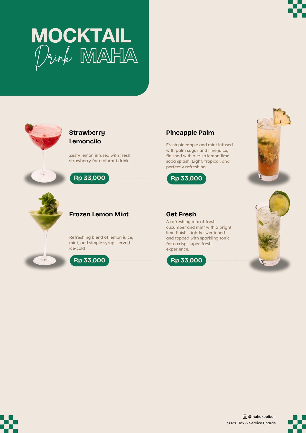 Maha Kopi Bali menu page 18 — Mocktails
