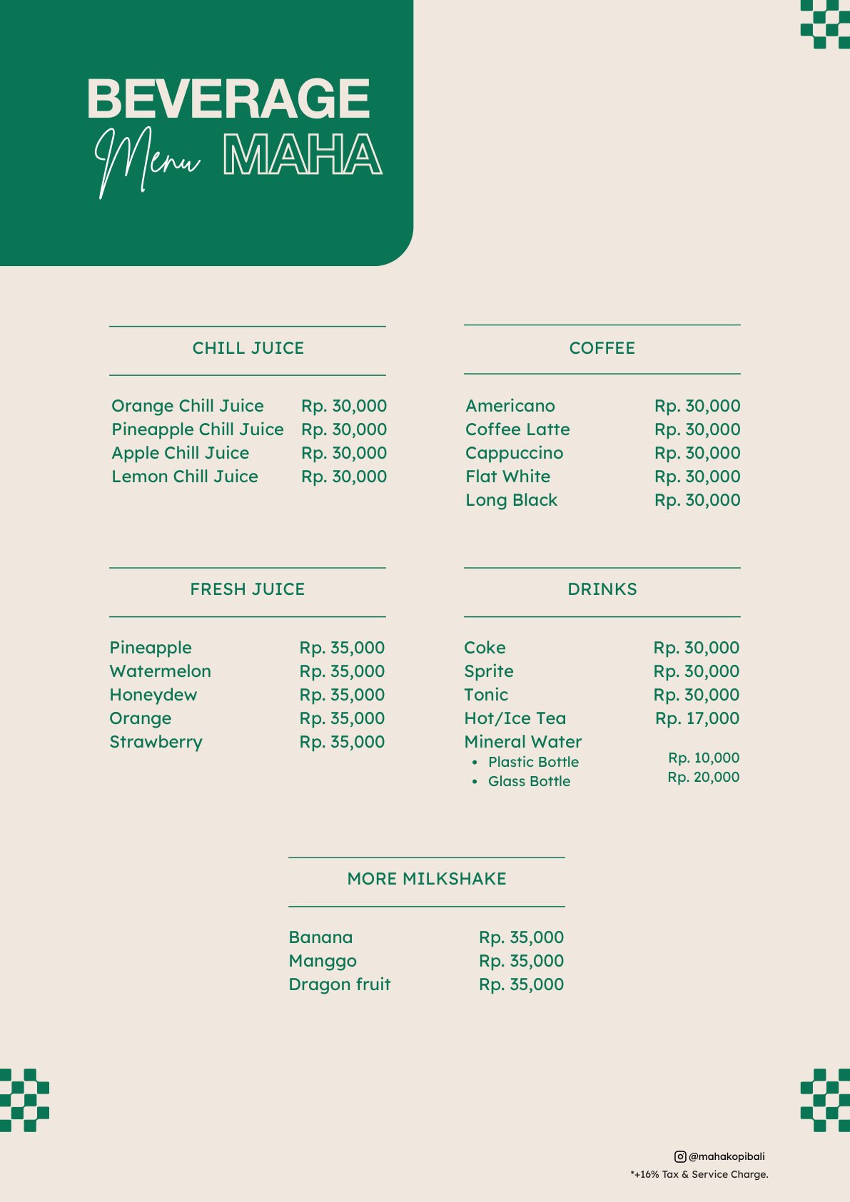Maha Kopi Bali menu page 19 — Coffee, Juice & More